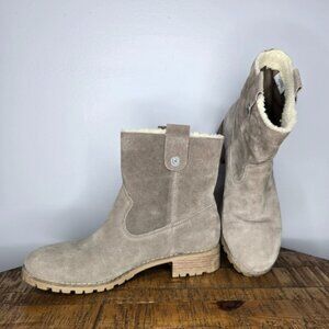 Aspen Suede Shearling-Lined Ankle Boots | Taupe Beige | Size 9